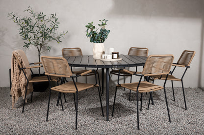 Break & Lindos Spisebord ⌀150 + Spisestole Brun