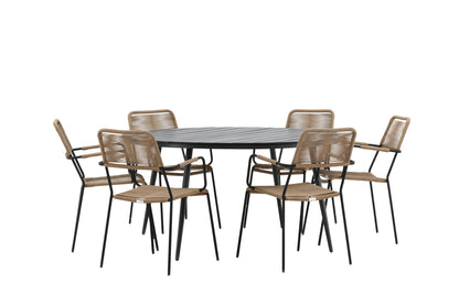 Break & Lindos Spisebord ⌀150 + Spisestole Brun