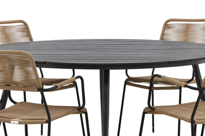 Break & Lindos Spisebord ⌀150 + Spisestole Brun