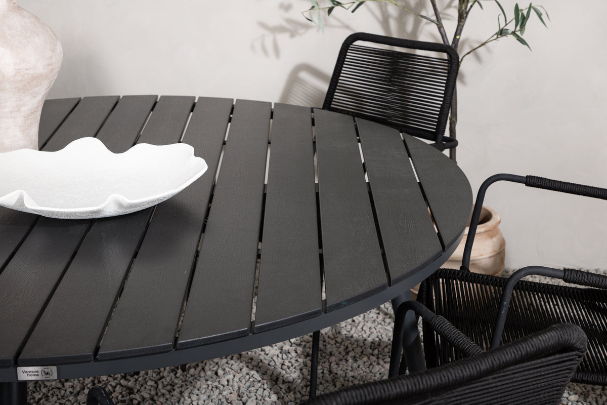 Break & Lindos Spisebord ⌀150 + Spisestole Sort