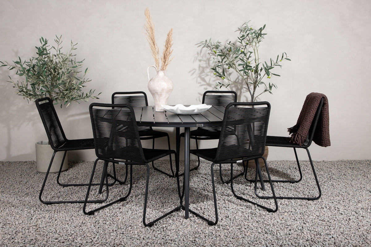 Break & Lindos Spisebord ⌀150 + Spisestole Sort