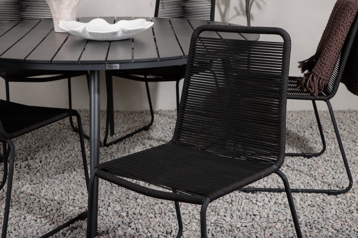 Break & Lindos Spisebord ⌀150 + Spisestole Sort