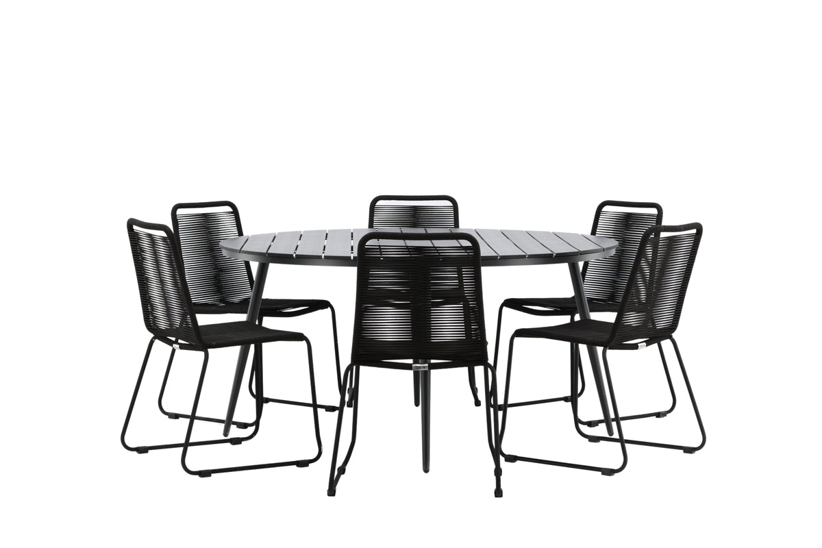 Break & Lindos Spisebord ⌀150 + Spisestole Sort