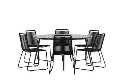 Break & Lindos Spisebord ⌀150 + Spisestole Sort