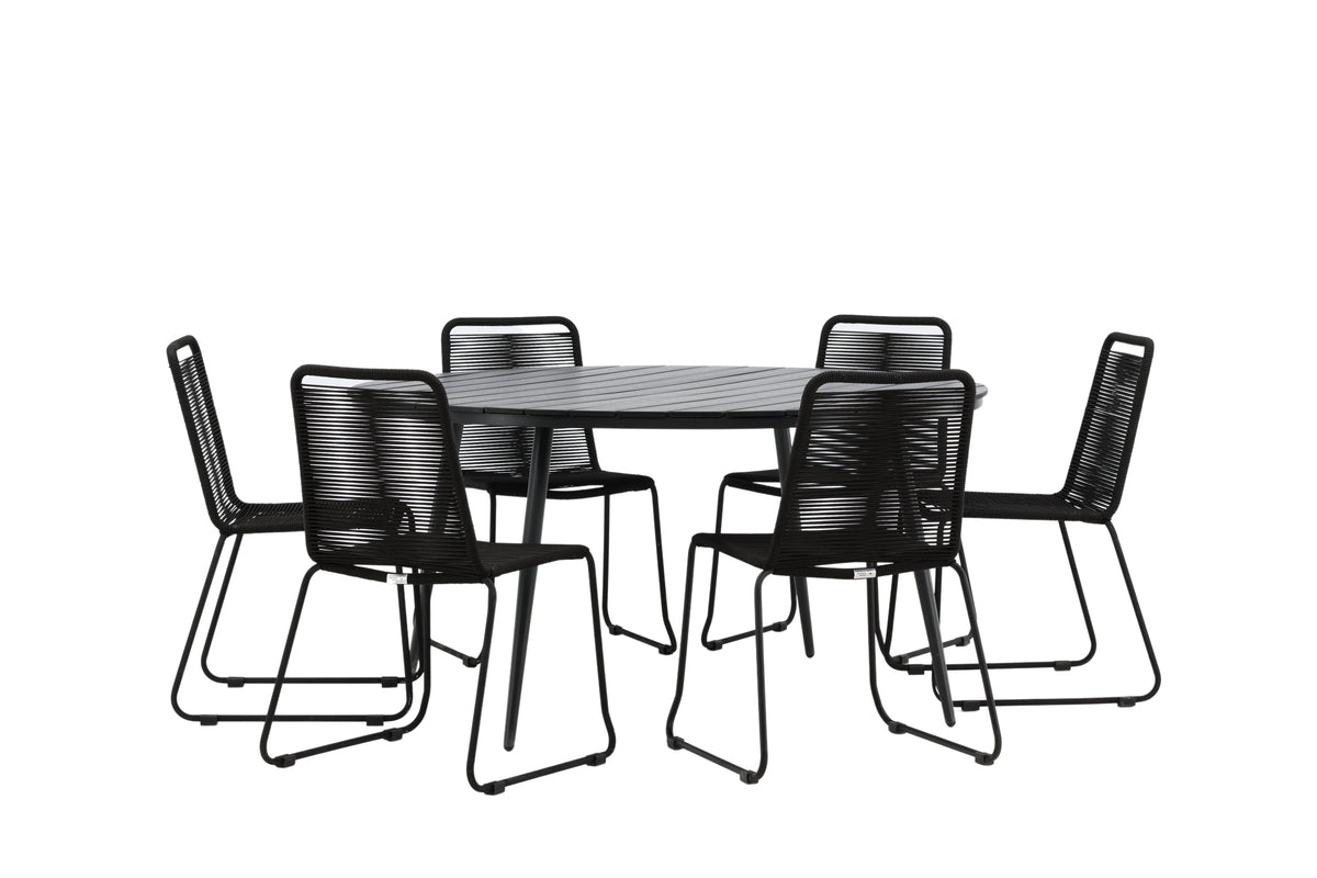 Break & Lindos Spisebord ⌀150 + Spisestole Sort