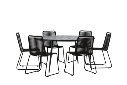 Break & Lindos Spisebord ⌀150 + Spisestole Sort