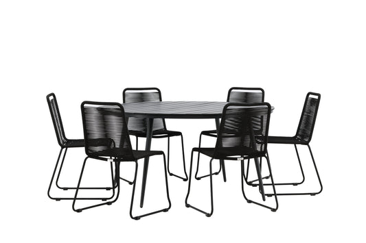 Break & Lindos Spisebord ⌀150 + Spisestole Sort