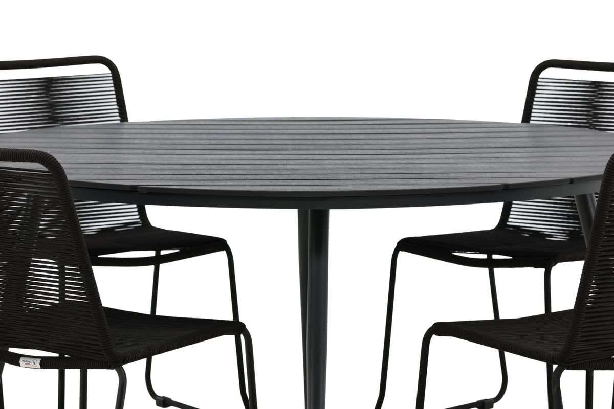 Break & Lindos Spisebord ⌀150 + Spisestole Sort