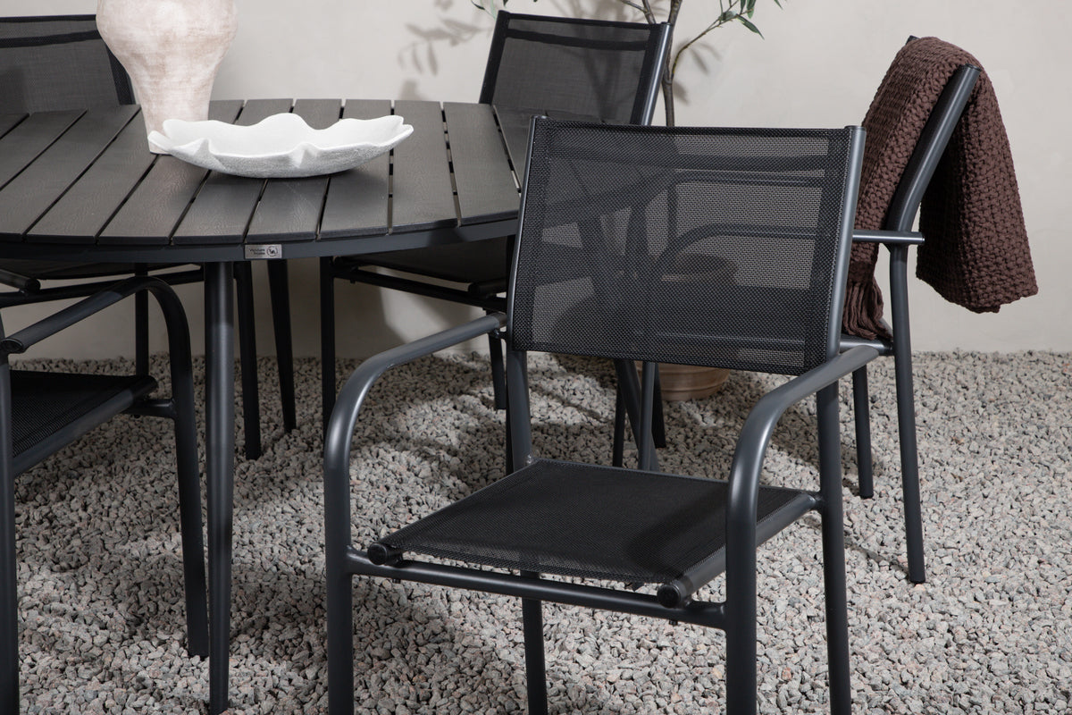 Break & Santorini Spisebord ⌀150 + Spisestole Sort