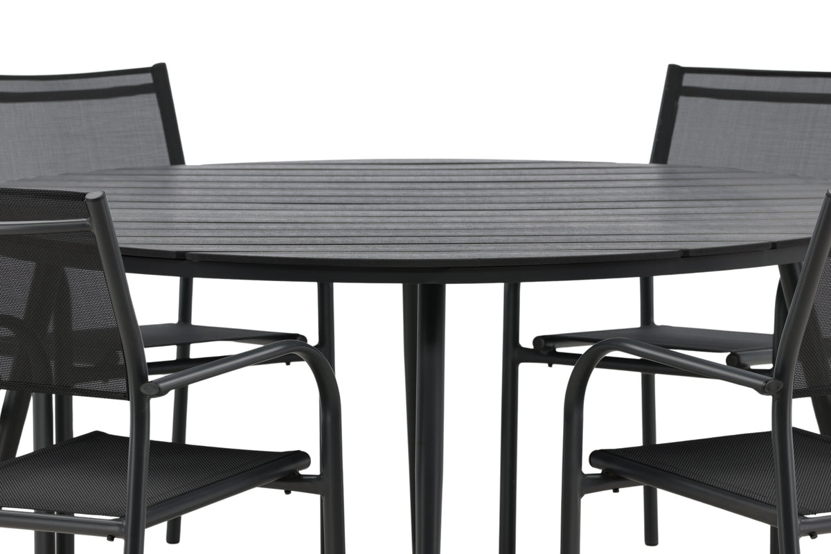 Break & Santorini Spisebord ⌀150 + Spisestole Sort