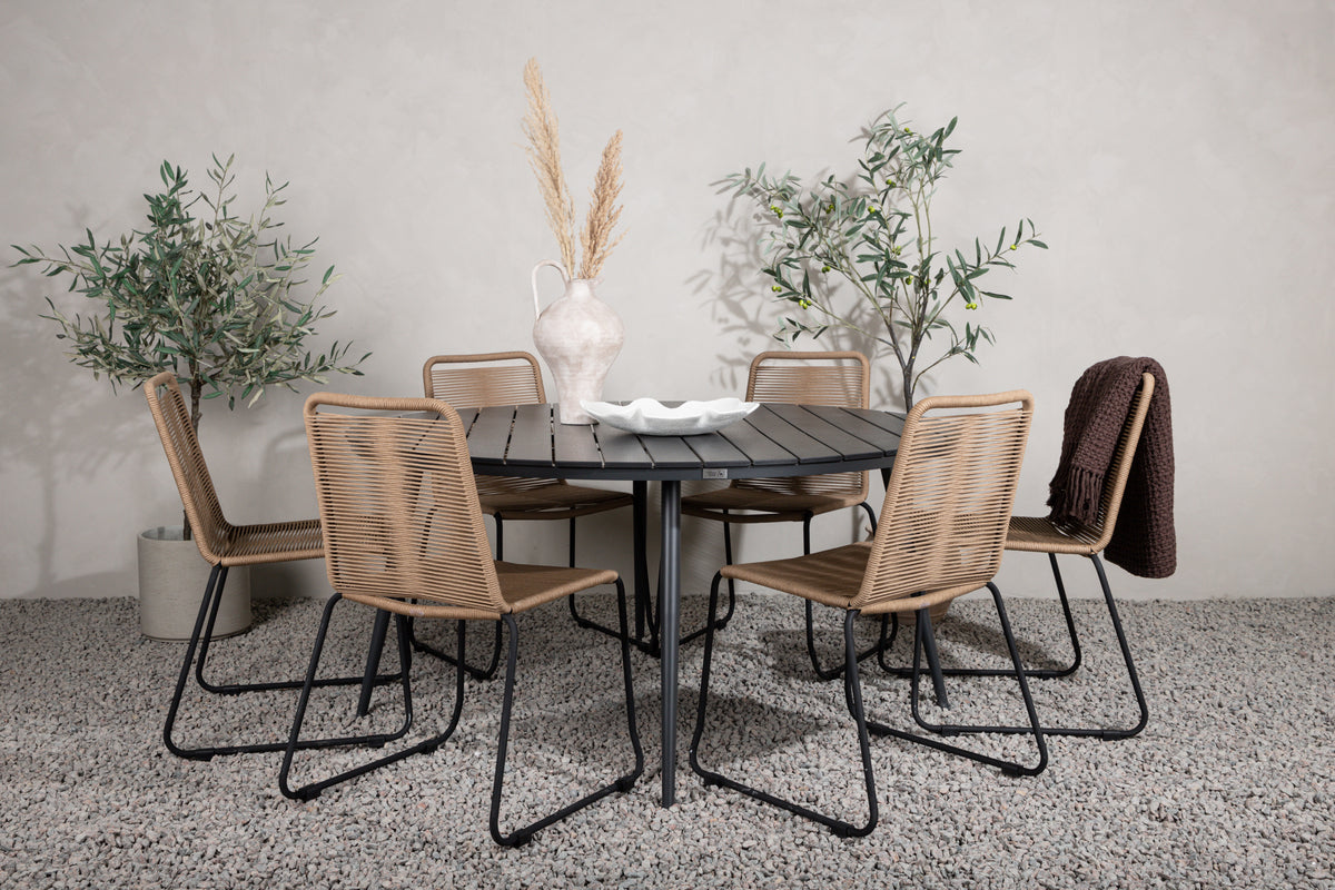 Break & Lindos Spisebord ⌀150 + Spisestole Brun