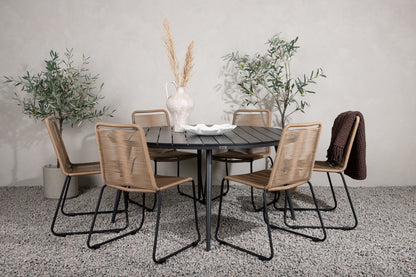 Break & Lindos Spisebord ⌀150 + Spisestole Brun
