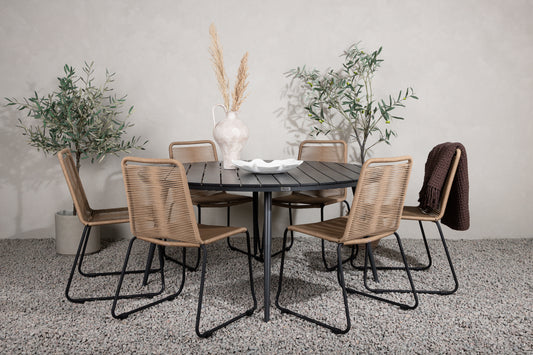 Break & Lindos Spisebord ⌀150 + Spisestole Brun