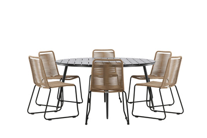 Break & Lindos Spisebord ⌀150 + Spisestole Brun