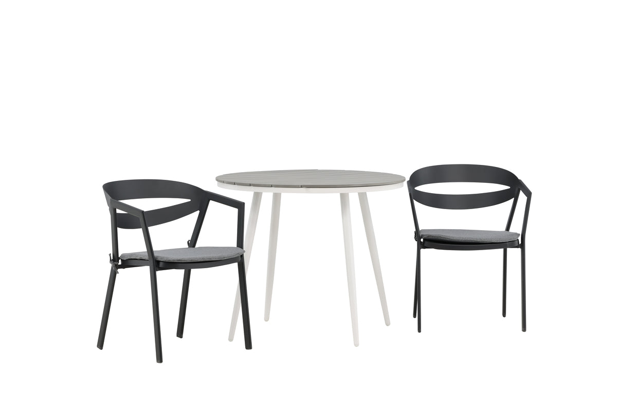 Rundt spisebord 90 Grå + Spisestol Sort