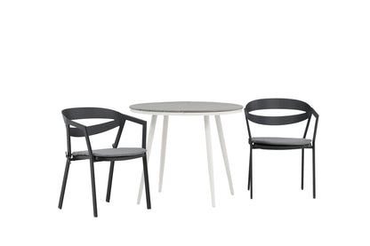 Rundt spisebord 90 Grå + Spisestol Sort