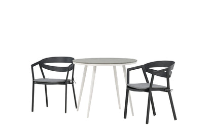 Rundt spisebord 90 Grå + Spisestol Sort