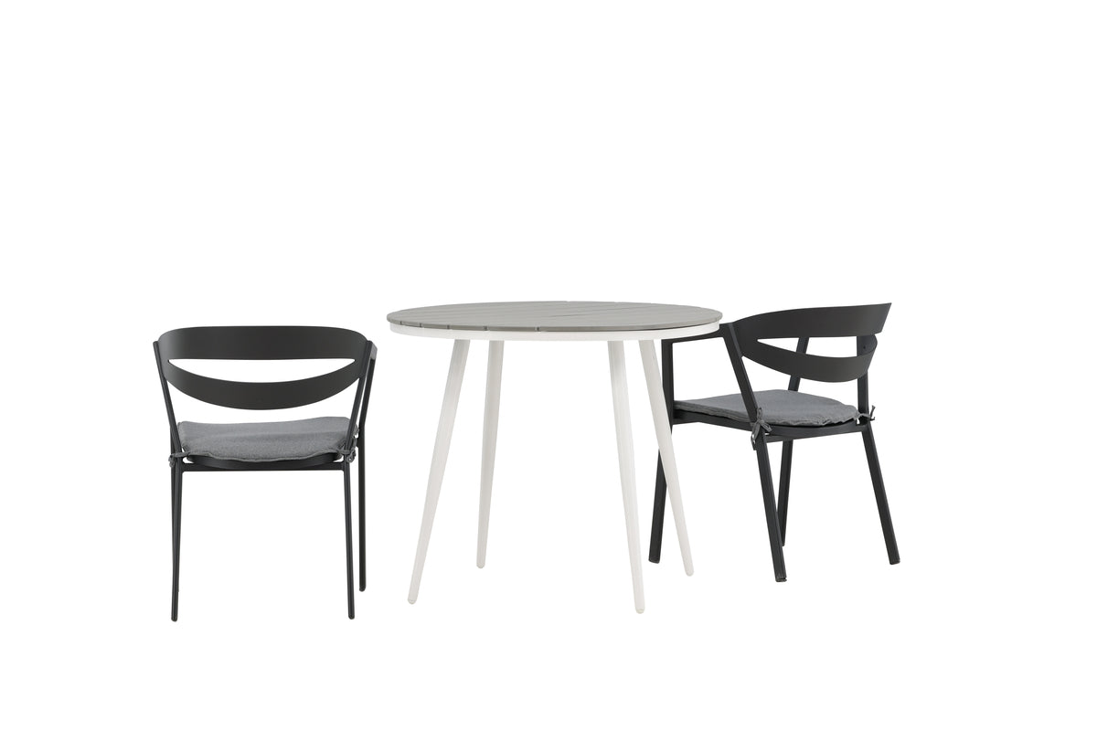 Rundt spisebord 90 Grå + Spisestol Sort