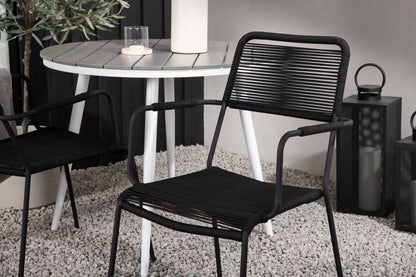 Rundt spisebord 90 Grå + Spisebordsstol 2-pak Sort