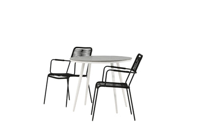 Rundt spisebord 90 Grå + Spisebordsstol 2-pak Sort