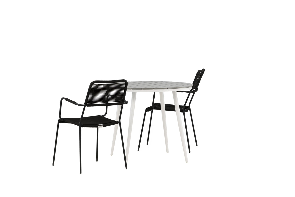 Rundt spisebord 90 Grå + Spisebordsstol 2-pak Sort