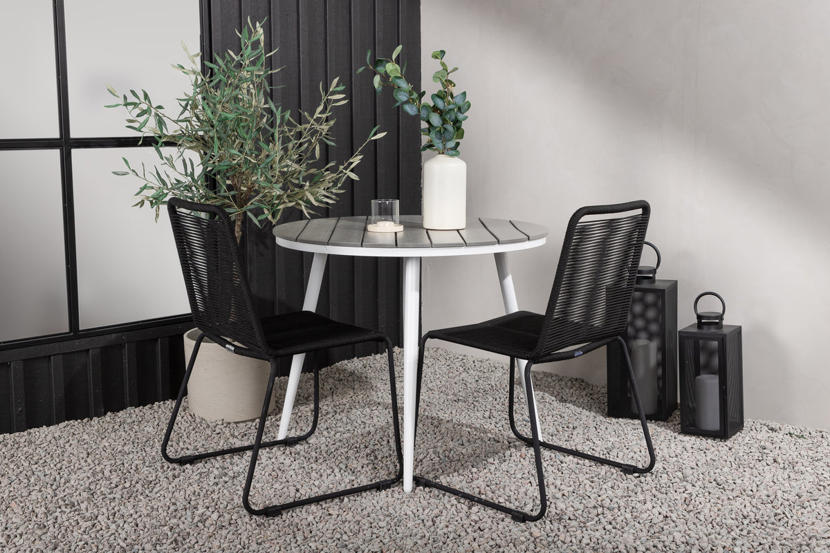 Rundt spisebord 90 Grå + Spisebordsstol 2-pak Sort