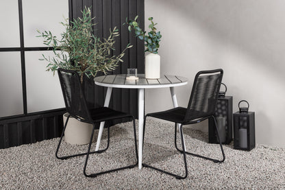 Rundt spisebord 90 Grå + Spisebordsstol 2-pak Sort