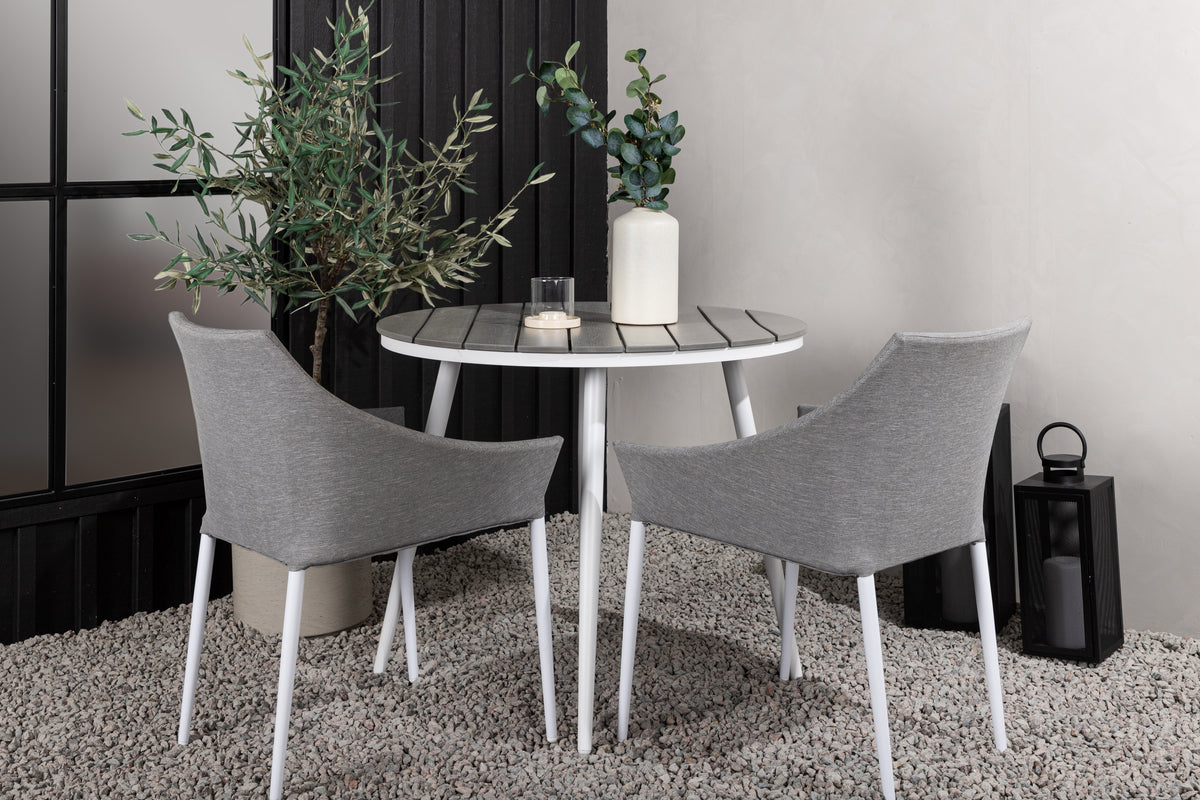 Spisebordsstol 2-pak Grå + Rundt Spisebord 90 Grå