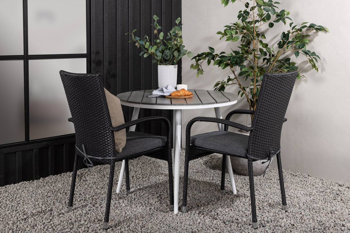 Rundt spisebord 90 Grå + Spisebordsstol 2-pak Sort