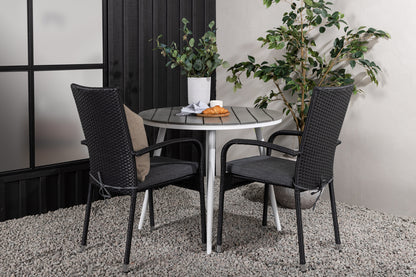 Rundt spisebord 90 Grå + Spisebordsstol 2-pak Sort