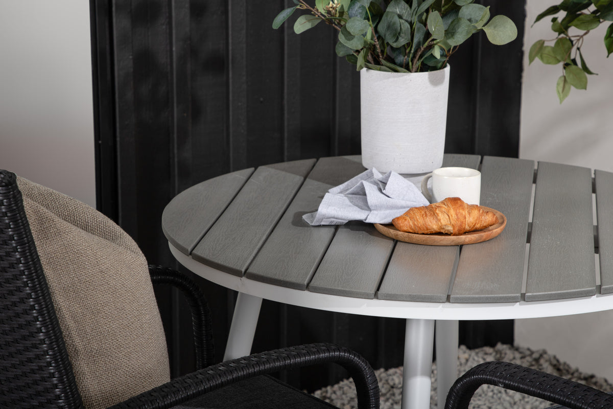 Rundt spisebord 90 Grå + Spisebordsstol 2-pak Sort