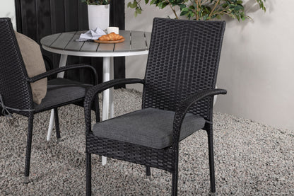 Rundt spisebord 90 Grå + Spisebordsstol 2-pak Sort