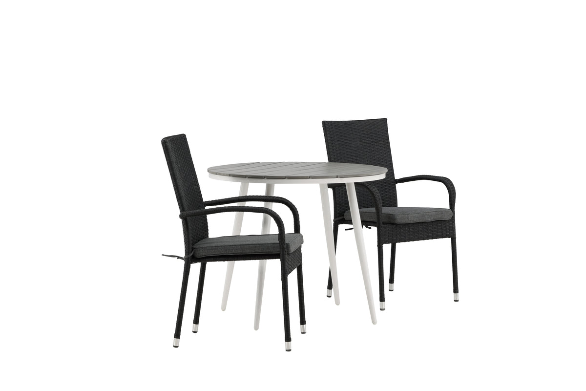 Rundt spisebord 90 Grå + Spisebordsstol 2-pak Sort