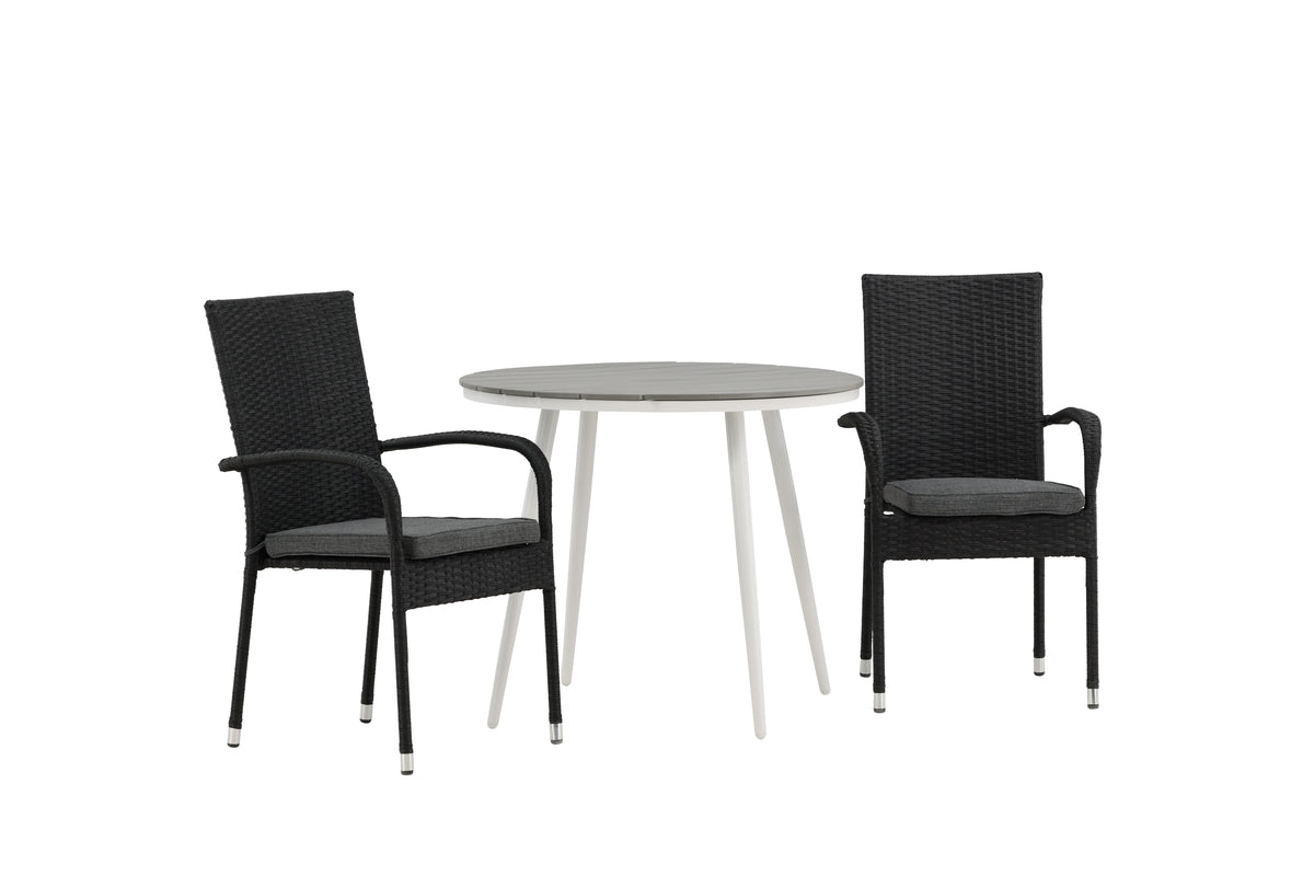 Rundt spisebord 90 Grå + Spisebordsstol 2-pak Sort