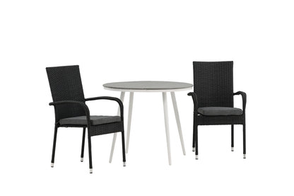 Rundt spisebord 90 Grå + Spisebordsstol 2-pak Sort