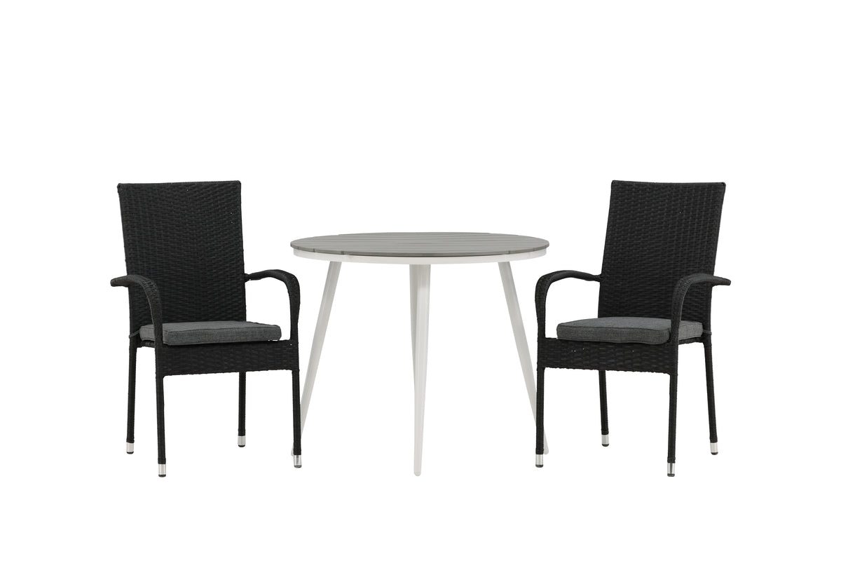 Rundt spisebord 90 Grå + Spisebordsstol 2-pak Sort