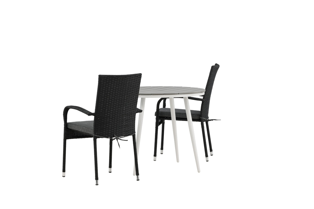 Rundt spisebord 90 Grå + Spisebordsstol 2-pak Sort