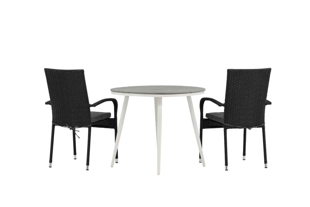 Rundt spisebord 90 Grå + Spisebordsstol 2-pak Sort