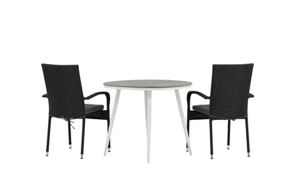 Rundt spisebord 90 Grå + Spisebordsstol 2-pak Sort