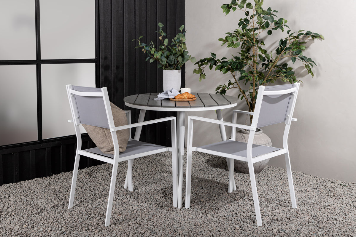 Rundt spisebord 90 Grå + Spisebordsstol 2-pak Grå