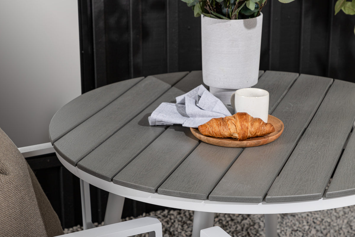 Rundt spisebord 90 Grå + Spisebordsstol 2-pak Grå