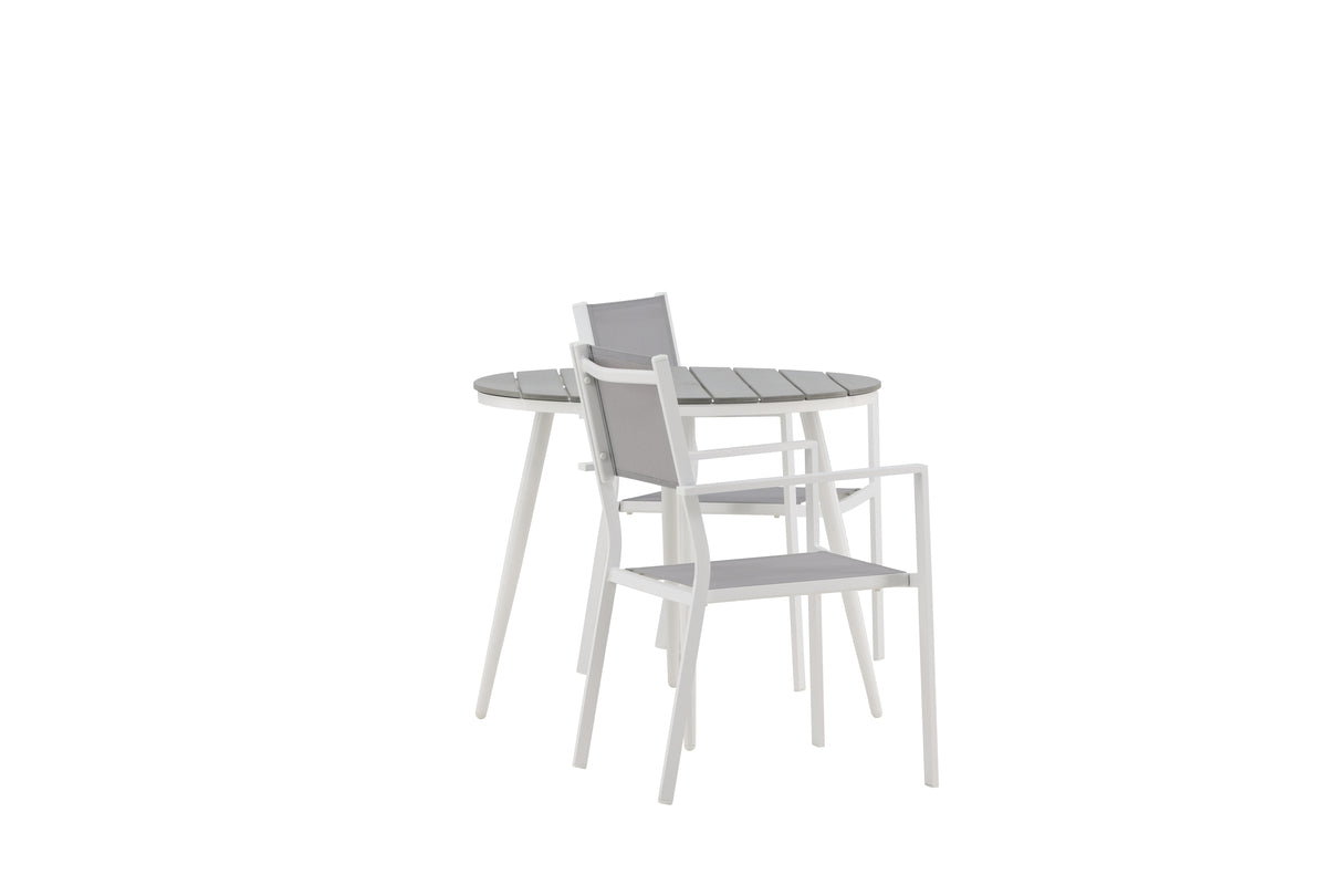 Rundt spisebord 90 Grå + Spisebordsstol 2-pak Grå