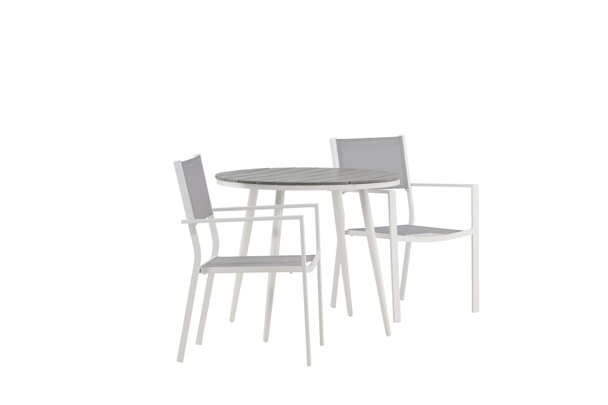 Rundt spisebord 90 Grå + Spisebordsstol 2-pak Grå