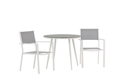 Rundt spisebord 90 Grå + Spisebordsstol 2-pak Grå