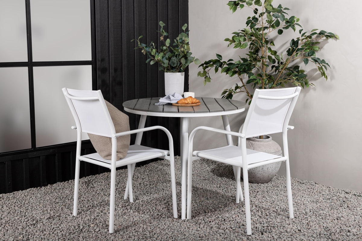 Rundt spisebord 90 Grå + Spisebordsstol 2-pak Hvid