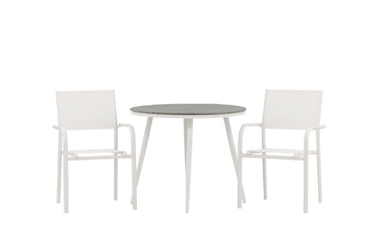 Rundt spisebord 90 Grå + Spisebordsstol 2-pak Hvid