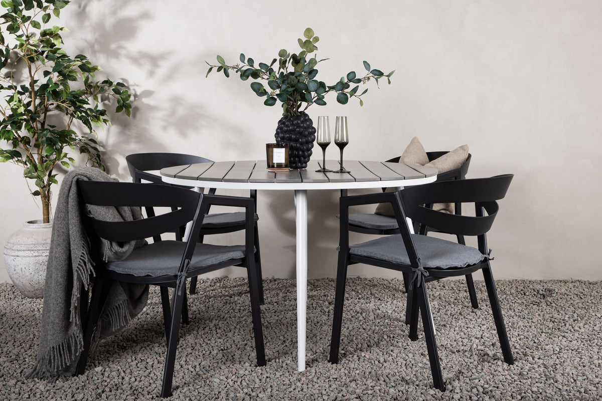 Rundt spisebord 120 Grå + Spisestol Sort