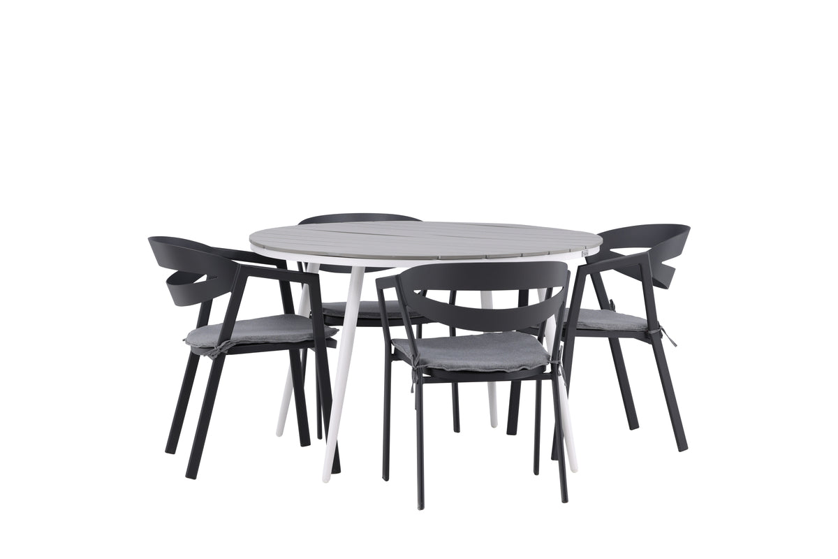 Rundt spisebord 120 Grå + Spisestol Sort