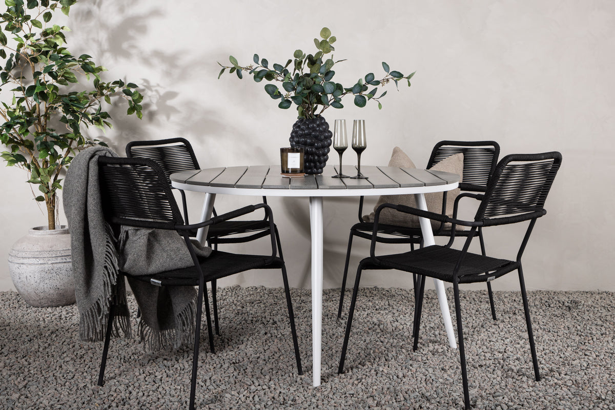 Rundt spisebord 120 Grå + Spisebordsstol 2-pak Sort