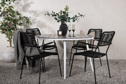 Rundt spisebord 120 Grå + Spisebordsstol 2-pak Sort